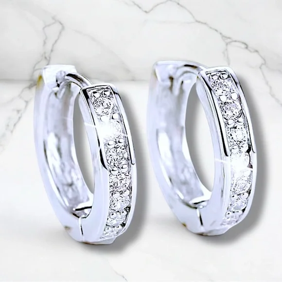 Just in! 925 Silver Hoop Diamond Earrings - Picture 2 of 8